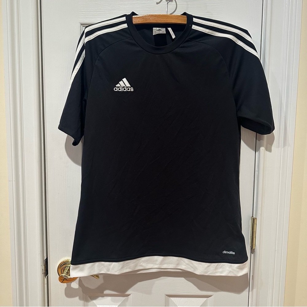 Adidas Black Athletic Tee with White Logo, Climalite, Size Medium